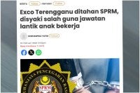 Laporan Sinar Harian pada Ahad berhubung penahanan Exco berkenaan. 