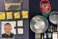 Antara dadah dan peralatan yang dirampas daripada ketiga-tiga suspek. Gambar kecil: Azizee