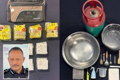 Antara dadah dan peralatan yang dirampas daripada ketiga-tiga suspek. Gambar kecil: Azizee