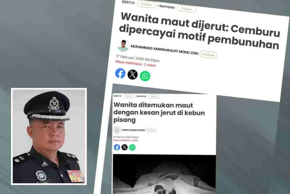Laporan Sinar Harian mengenai seorang wanita ditemui maut di kebun pisang dengan kesan jerut. Gambar kecil: Mohd Akmalrizal