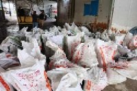 Sebahagian daripada 160 guni anak kerang dirampas dalam serbuan di Jeti Bagan Sungai Pulai pada Isnin.