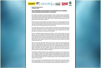 Kenyataan bersama kumpulan masyarakat sivil pada Isnin.