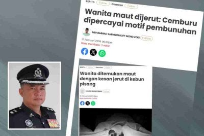 Laporan Sinar Harian mengenai seorang wanita ditemui maut di kebun pisang dengan kesan jerut. Gambar kecil: Mohd Akmalrizal