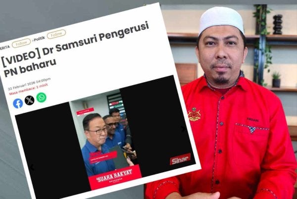 Mohd Firdaus dan laporan Sinar Harian mengenai pelantikan Dr Samsuri sebagai Pengerusi PN yang baharu.
