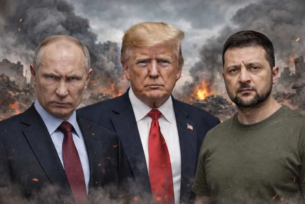 Trump (tengah) selaku perantara proses damai itu gagal menamatkan konflik antara Putin dan Zelenskyy.