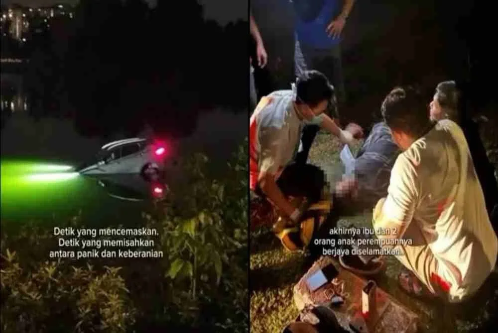 Tujuh pemuda bertindak terjun ke dalam tasik bagi menyelamatkan seorang wanita bersama dua anaknya selepas kenderaan dinaiki mereka terjunam ke dalam tasik berkenaan.