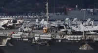 Kapal pengangkut pesawat terbesar di dunia, USS Gerald R Ford juga telah tiba di Teluk Souda di Pulau Crete, Greece pada awal minggu lalu. - Foto Agensi