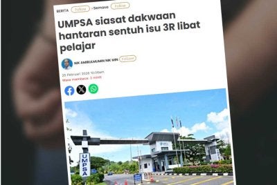 UMPSA pada Rabu memaklumkan pihaknya memandang serius penyebaran kandungan menyentuh isu 3R di media sosial menerusi akaun milik individu yang didakwa pelajar universiti itu.