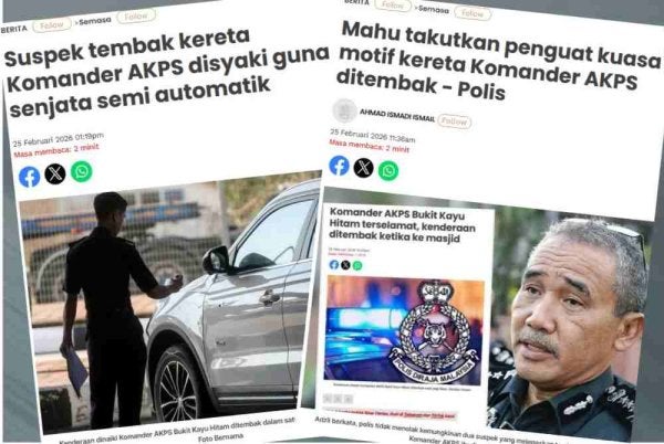 Laporan Sinar Harian mengenai insiden tembakan terhadap kenderaan dinaiki seorang komander agensi itu pagi Rabu.