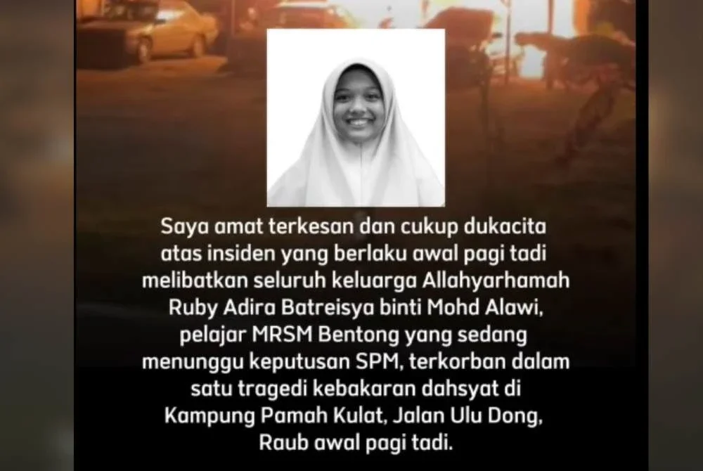 Kebakaran di Raub pada Khamis turut meragut nyawa seorang bekas pelajar MRSM Bentong. Foto: FB Dr Asyraf Wajdi Dusuki