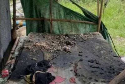 Tilam turut terbakar dalam kejadian pada Ahad. Foto Agensi