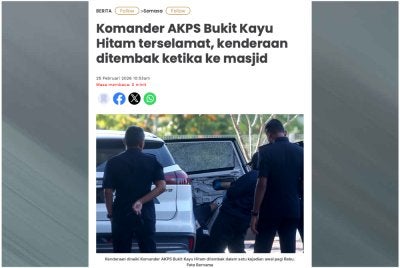 Laporan Sinar Harian berhubung kes tembak melibatkan Komander AKPS di Bukit Kayu Hitam, Kedah pada Rabu. 