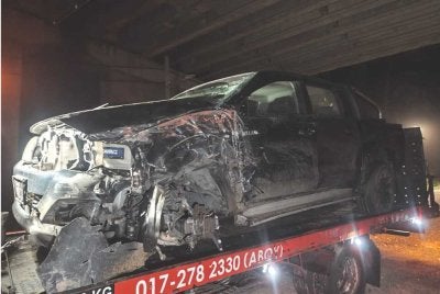 Keadaan pacuan empat roda dipandu Chegubard selepas terbabit kemalangan.