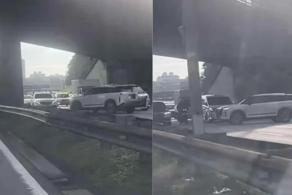 Tangkap layar rakaman video tular memaparkan sebuah kenderaan SUV melawan arus di Lebuhraya Persekutuan arah Kuala Lumpur pada Khamis.