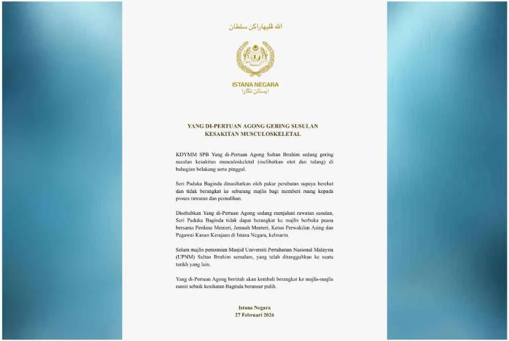 Kenyataan Istana Negara pada Jumaat.