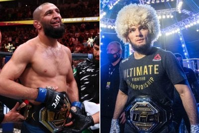 Khamzat (kiri) memasang impian untuk muncul juara dua divisyen UFC dan enggan memikirkan sama mampu bersara dengan rekod tanpa kalah seperti dilakukan Khabib. - Foto: Agensi 