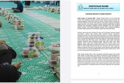 Suasana ketika menunggu waktu berbuka puasa di Masjid At-Taqwa TTDI didakwa diboikot dan dikongsi seorang pengguna Threads di media sosial sehingga mendapat perhatian ramai.