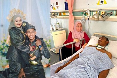 Rosirdawatie disamping suamiya Mazrie yang kini sudah 51 hari koma akibat diragut. 