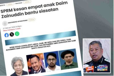 Laporan Sinar Harian mengenai SPRM kesan empat anak Daim Zainuddin untuk bantu siasatan. Gambar kecil: Zakaria
