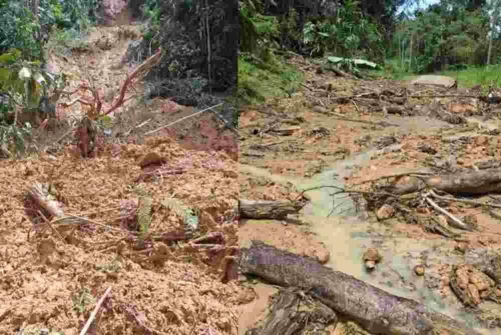 Tanah runtuh berlaku di sepanjang perjalanan dari Kampung Sumambu hingga ke Kampung Kapulu, Tenom.