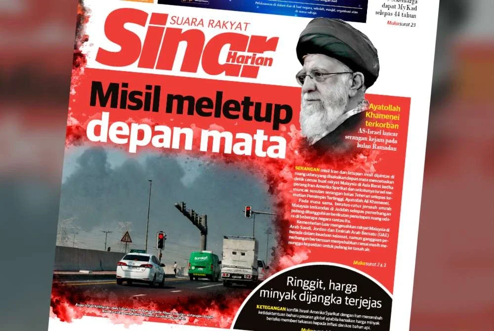 Laporan muka depan Sinar Harian pada Isnin.