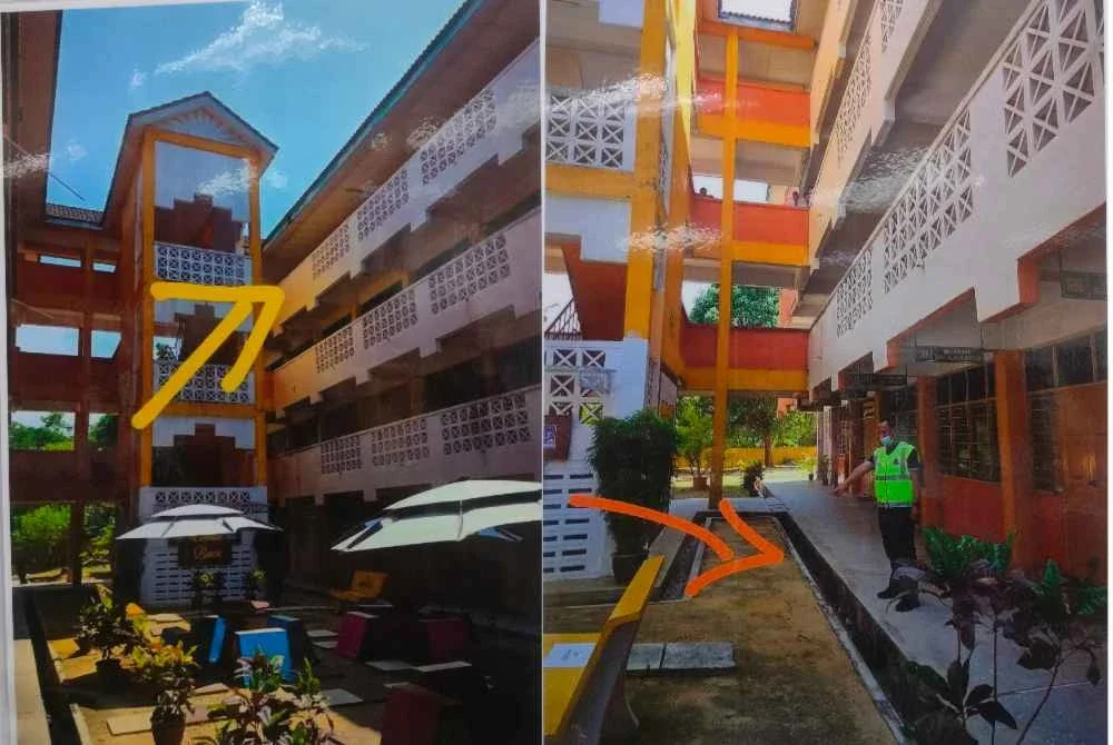 Lokasi di mana seorang pelajar dilaporkan terjatuh dari bangunan tingkat empat.