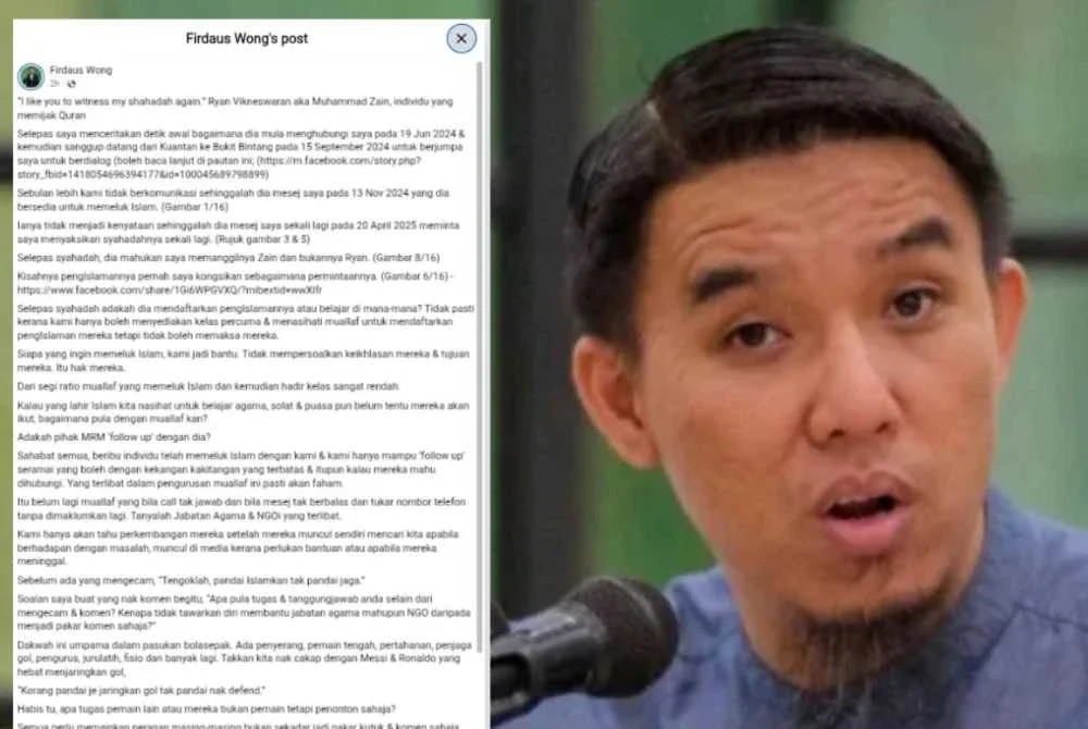 Firdaus membuat pendedahan itu menerusi hantaran di Facebook pada Selasa.