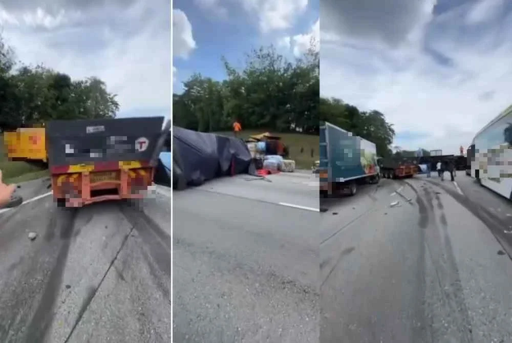 Tangkap layar rakaman video tular memaparkan kemalangan melibatkan beberapa kenderaan di
di Kilometer 378.0 Lebuhraya Utara Selatan arah utara dari Behrang ke Slim River pada Selasa.