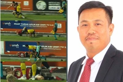 Insiden membabitkan Darren Lok yang kepalanya hampir menghentam penghadang tepi padang sepatutnya menjadi loceng amaran paling kuat kepada pengurusan bola sepak negara. Gambar kanan:Mohd Norazwan
