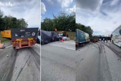 Tangkap layar rakaman video tular memaparkan kemalangan melibatkan beberapa kenderaan di
di Kilometer 378.0 Lebuhraya Utara Selatan arah utara dari Behrang ke Slim River pada Selasa.