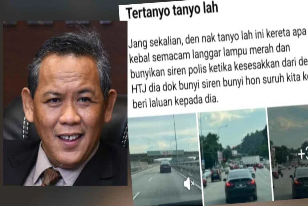 Perkongsian seorang netizen berkenaan kereta dengan nombor pendaftaran NDK9 dinaiki Menteri Besar Negeri Sembilan melanggar lampu isyarat merah. Gambar kecil: Aminuddin Harun