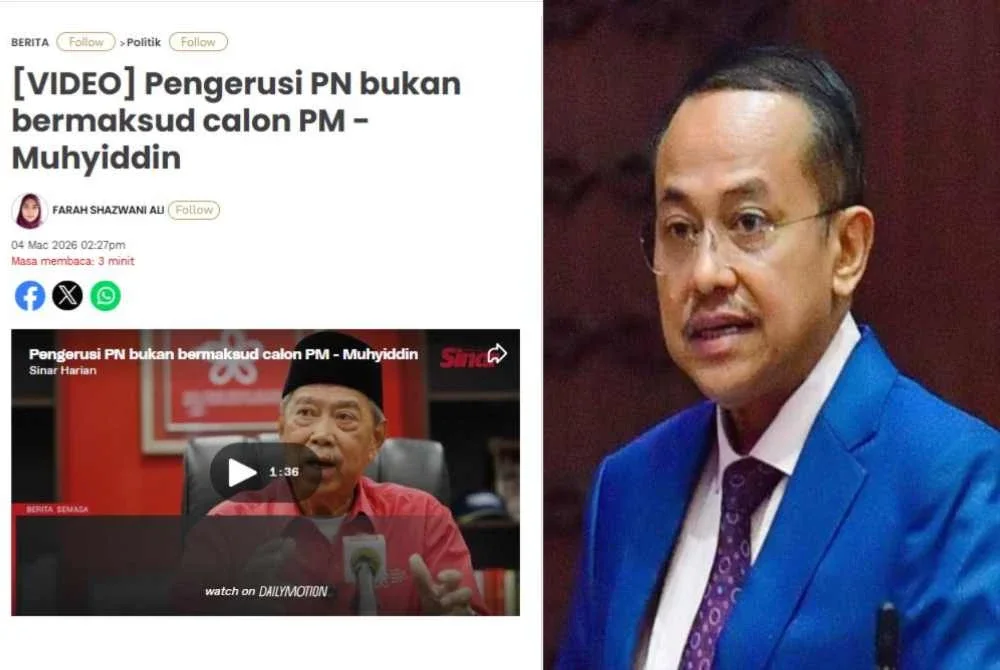 Laporan Sinar Harian pada Rabu berhubung kenyataan Muhyiddin.