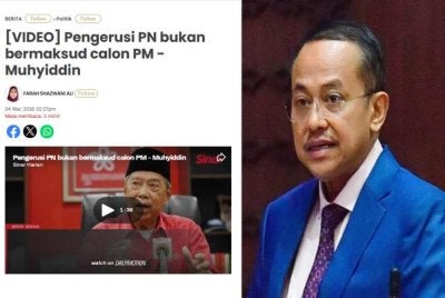 Laporan Sinar Harian pada Rabu berhubung kenyataan Muhyiddin. 