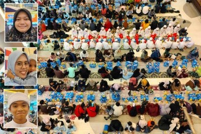 Sebahagian daripada 1,000 orang ramai yang hadir ke Program Jelajah Iftar Sinar Mydin 2026 di Mydin Mall Meru Raya. Gambar kecil: Norhaidana (atas),Azmahanim dan Alif Firdaus.