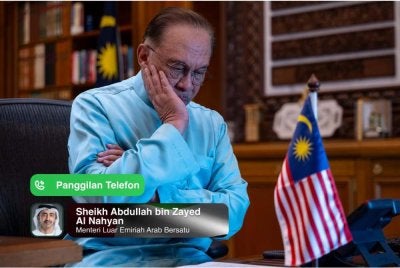 Anwar menyatakan simpati dan sokongan Malaysia kepada UAE sewaktu perbualan telefon dengan Presiden Sheikh Mohamed bin Zayed Al Nahyan. Foto FB Anwar Ibrahim