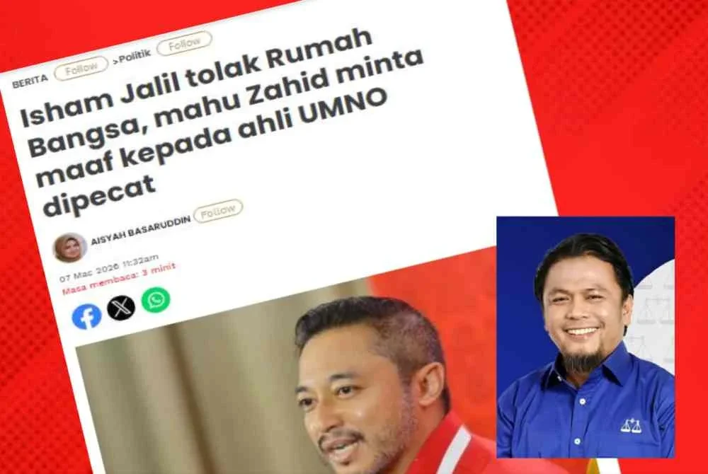 Laporan Sinar Harian mengenai gesaan Isham supaya Ahmad Zahid memohon maaf. Gambar kecil: Datuk Mohd Asna Amin 