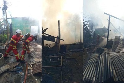 Anggota JBPM dari BBP Bachok sedang melakukan tugas memadam kebakaran. Foto:JBPM