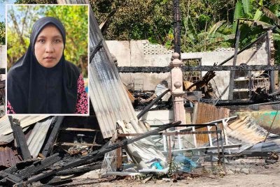 Api marak terlalu cepat mengakibatkan Che Norizah (gambar kecil) bukan sahaja hilang abang tetapi rumah tempat berlindung.