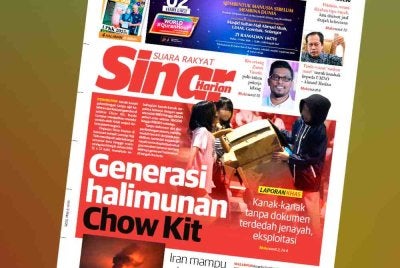 Laporan muka depan Sinar Harian pada Isnin.