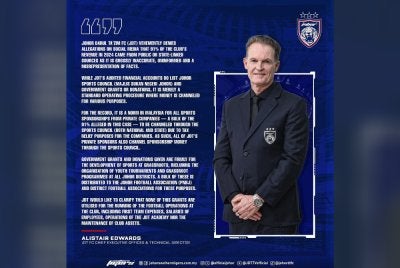 Kenyataan Ketua Pegawai Operasi dan Pengarah Teknikal JDT, Alistair Edwards.
