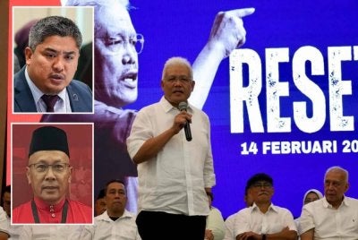 Bekas Timbalan Presiden BERSATU, Datuk Seri Hamzah Zainudin dan foto kecil: Fathul Huzir (atas) dan Ahmad Ishak.