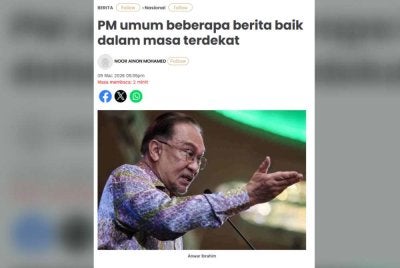 Laporan Sinar Harian pada 9 Mac 2026.