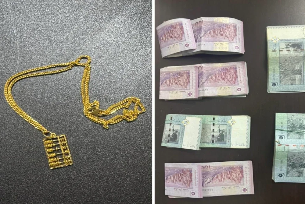 Wang tunai dan barang kemas yang disita oleh polis dalam tiga serbuan sebelum ini.