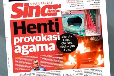Laporan Sinar Harian pada Rabu berhubung henti provokasi agama