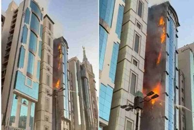 Tangkap layar video tular kejadian kebakaran membabitkan Hotel Mira Ayjad. Foto Agensi