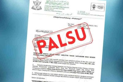 Jabatan Mufti Negeri Pahang mengesahkan bahawa satu dokumen yang tular di media sosial berkaitan penetapan waktu solat sunat Aidilfitri bagi negeri ini adalah palsu.