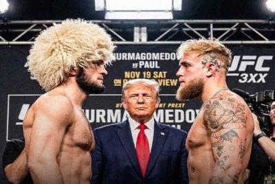 Imej janaan AI pra-petarungan antara Jake Paul dan Khabib yang diimpikan Trump.