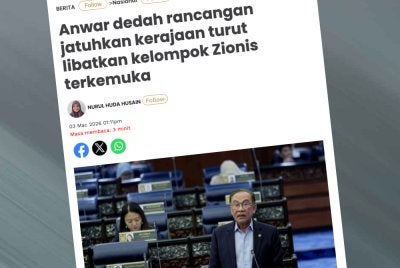Laporan Sinar Harian pada 3 Mac berhubung pendedahan Perdana Menteri bahawa terdapat usaha pihak yang dikaitkan dengan Zionis untuk menggugat kestabilan kerajaan pimpinannya.