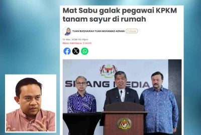 Laporan Sinar Harian mengenai Mohamad Sabu mengarahkan pegawainya yang tinggal di rumah atas tanah memulakan tanaman yang memberi pulangan hasil cepat. Foto kecil: Wan Saiful
