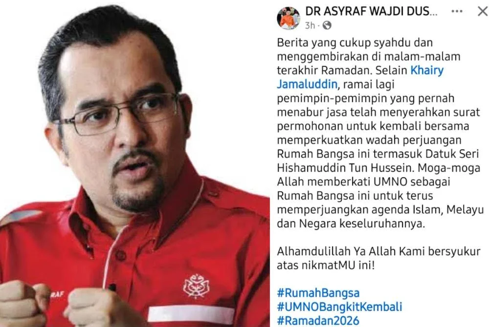 Hantaran Asyraf Wajdi berkaitan permohonan bekas pemimpin untuk menyertai UMNO. Foto FB Asyraf Wajdi